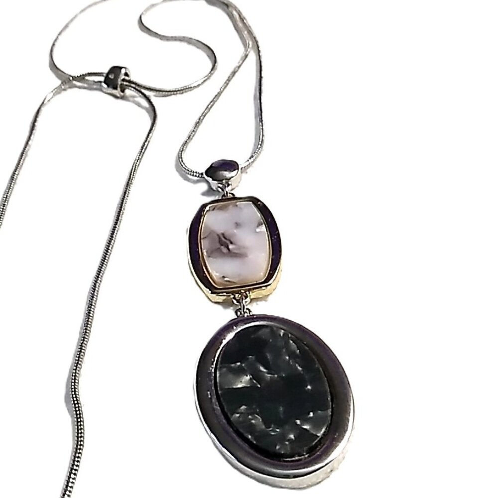 Double Pendant Silver-tone Adjustable Slide Snake Chain Necklace  **READ**